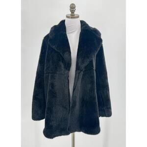 Zara Woman Studio Black Faux Fur Lapel Collared Open Long Sleeve Jacket Sz S